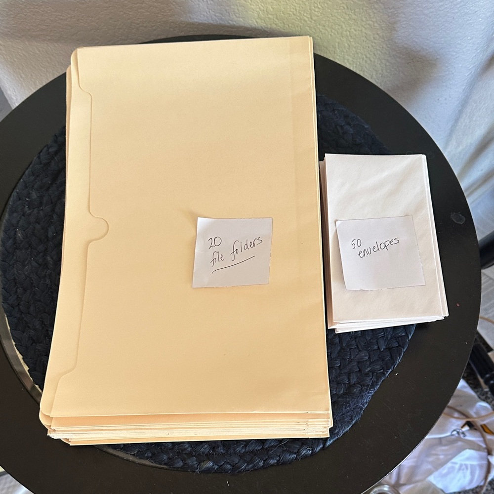Cream Legal Size File Folders and White Envelopes